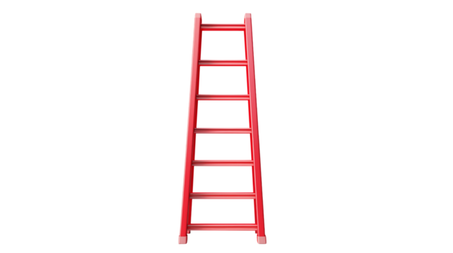 Isolated red ladder with six steps on a transparent background
