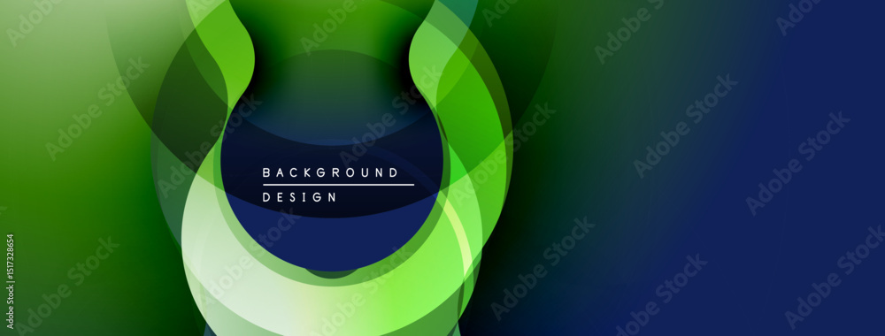 Poster Abstract green design features layered shapes, creating dynamic visual effect. Darker blue section provides contrast, text space.