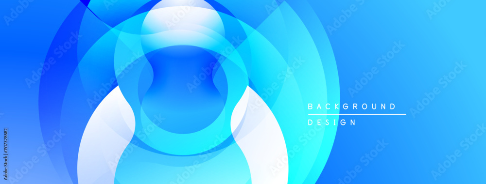 Poster Abstract blue design features overlapping circles, creating dynamic visual effect. Smooth gradients enhance modern aesthetic.