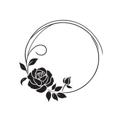 Silhouette of frame with rose flower. Floral frame design with rose flower