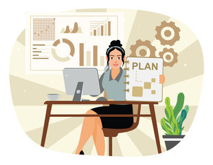 Businesswoman working in front of computer and making work plan.