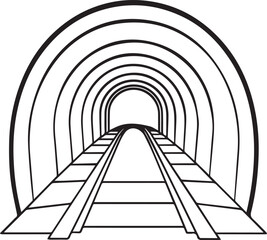 tunnel outline vector illustration, line art