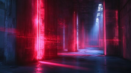 Naklejka premium Ethereal Passage: Abstract depiction of light and shadow in architectural space