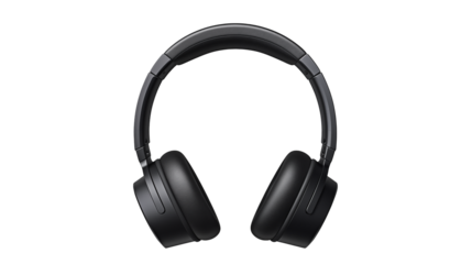 Close up shot of a black wireless headphone on transparent  background