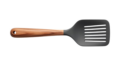 A spatula with a wooden handle on a transparent background view