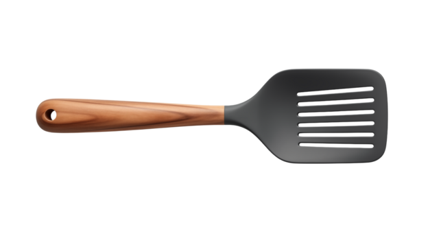 A spatula with a wooden handle on a transparent background view - Powered by Adobe