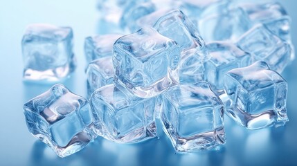 Close-up of Ice Cubes on a Light Blue Surface