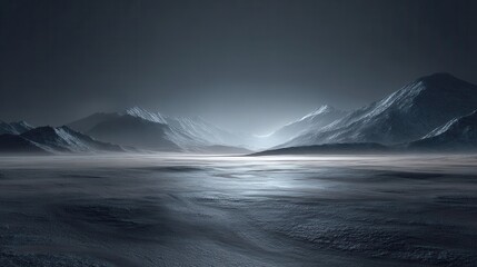 Frozen Mountain Valley at Night
