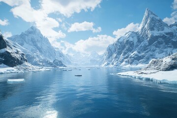 Majestic icy mountains and a serene glacial fjord