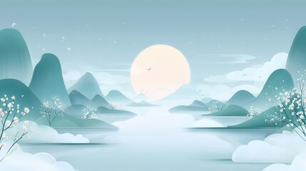 A Serene Mountain Landscape at Dawn