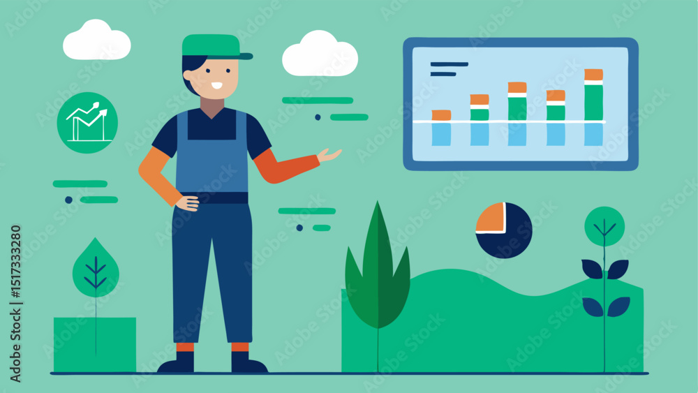 Poster datadriven decisions a farmer stands in front of a digital dashboard displaying metrics like rainfal