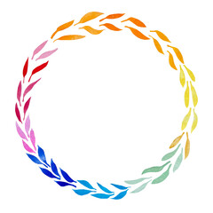 Wreath made of rainbow colored leaves