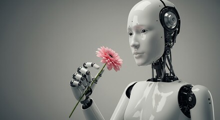 優しく触れる人型ロボット ピンクの花