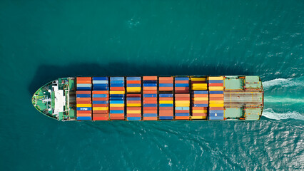 Aerial view of Large cargo ship with port area.Shipping logistics with sea freight indutry.Global import and export.T