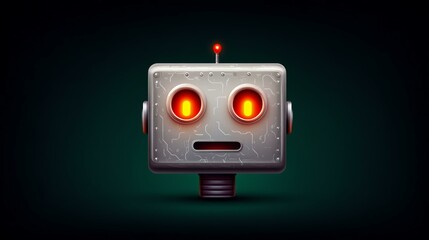 Naklejka premium Retro Robot With Glowing Eyes and Antenna on Dark Background