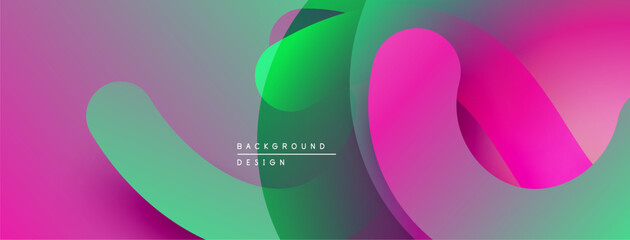 Abstract fluid shapes overlap, creating vibrant gradients. Colors blend smoothly, forming modern background design.