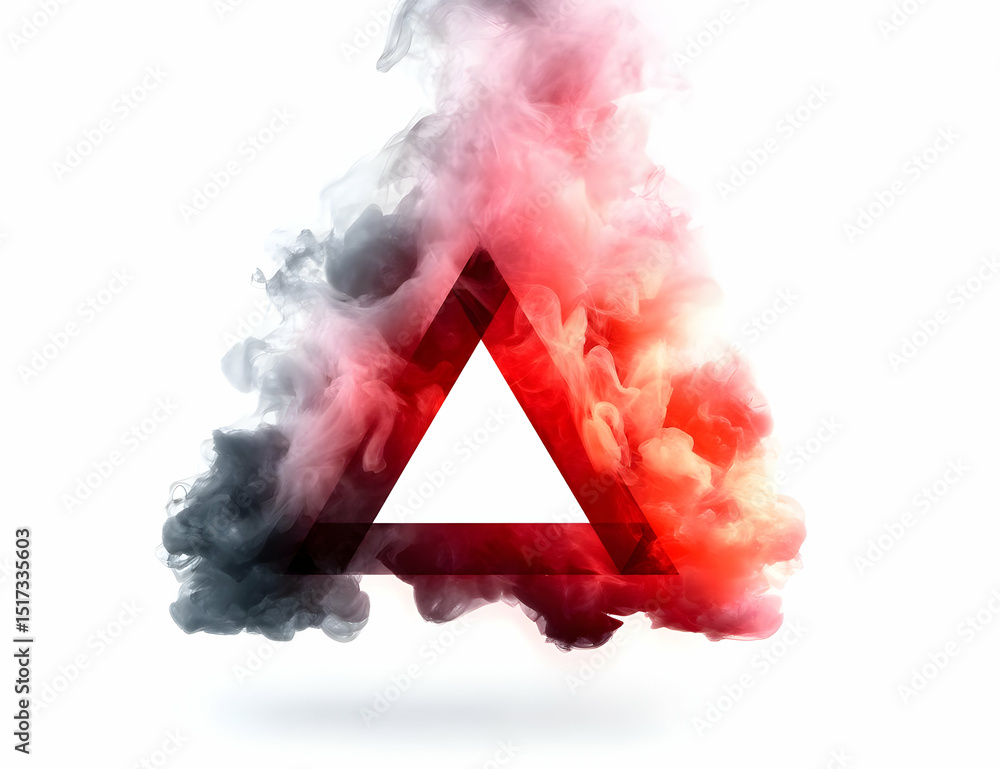 Poster a striking triangular shape emerging from colorful smoke, representing creativity and modern design 