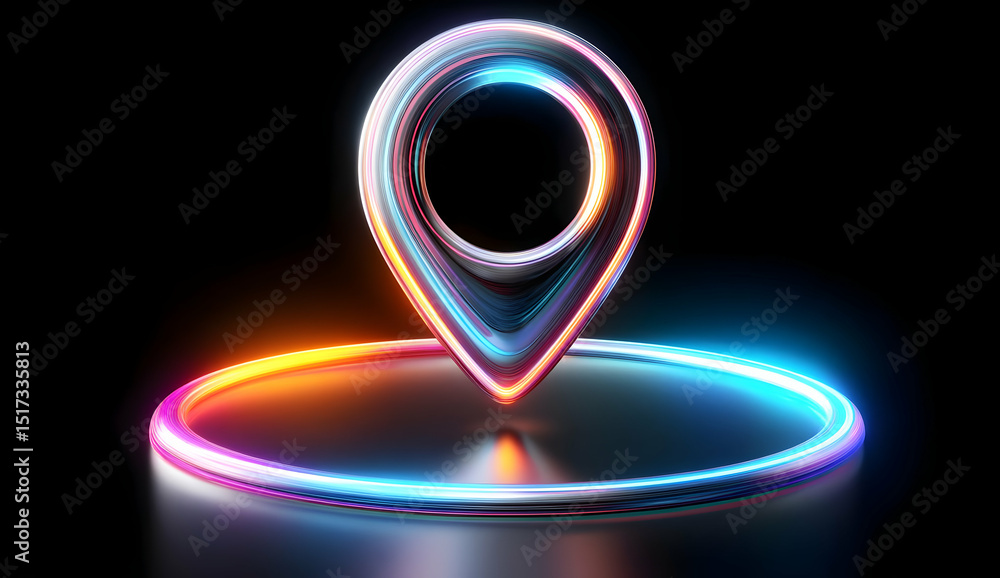 Poster a vibrant and modern location pin design, symbolizing digital navigation and connectivity in a tech-