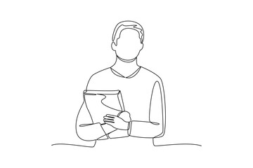 Student holding book continuous line drawing minimalist design