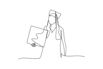 Graduate student holding diploma in continuous line drawing style
