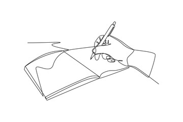 Hand writing on notebook continuous line drawing simplicity
