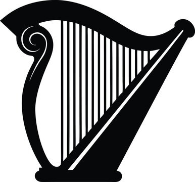 Irish harp silhouette, Celtic harp vector, Single harp instrument silhouette vector illustration