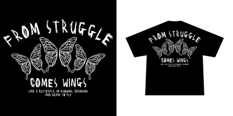 Obraz premium Futuristic illustration of butterfly t shirt design, vector graphic, typographic poster or tshirts street wear and Urban style 