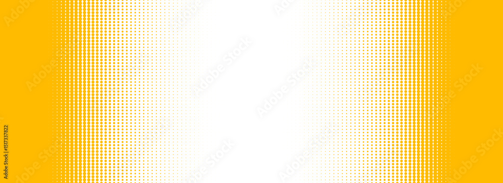 Poster yellow halftone gradient texture. vanishing cartoon polka dot background. dotted edge gradation patt