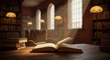 静かな書斎 古書が輝く 陽光射す