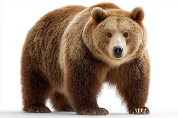 Fototapeta premium Golden bear standing tall on solid white background, powerful wildlife art, luxury animal illustration