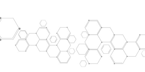 Hexagonal Molecular structure abstract tech network pattern. Medical design. geometric hexagonal honeycomb shape texture background 3d copy space. Science template, wallpaper or banner. Vector.	