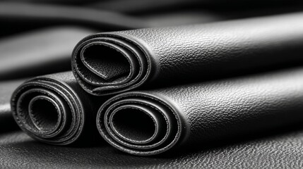 Deep Black Leather Texture Abstract Background - Luxurious, rolled, black leather, subtle grain, abstract backdrop. Symbolizing elegance, sophistication, quality, durability, and craftsmanship