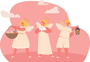 Children Easter angels vector illustration