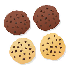 American cookies with chocolate chips. Traditional tasty biscuits with drops.
