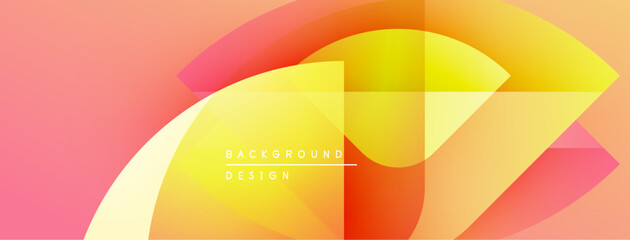 Abstract gradient shapes overlap, creating warm color flow. Design features yellow, orange, pink hues. Minimal text present.