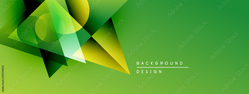 Aufkleber Abstract geometric shapes overlap, creating vibrant green gradient background. Modern design elements suggest innovation, energy.
