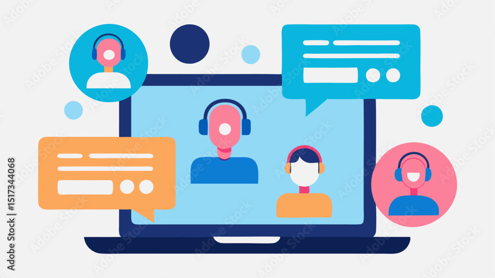 Aufkleber customer support dashboard an illustration of a customer support dashboard on a laptop featuring mul