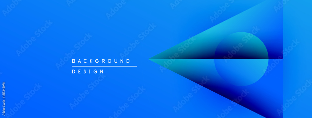 Leinwandbilder Bright blue gradient background. Abstract shapes overlap, creating dynamic visual effect. Minimalist design with text elements present.