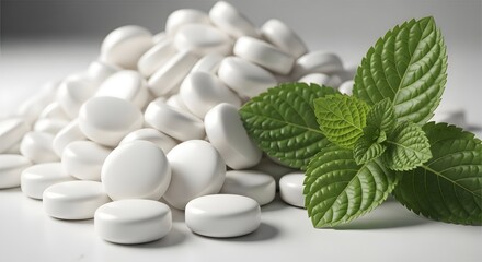 white pills on green leaf