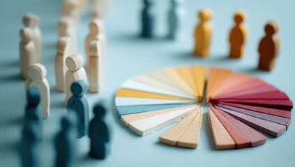 Wooden figures and a colorful pie chart