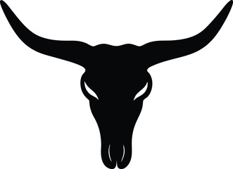 longhorn skull silhouette, longhorn skull black silhouette vector illustration