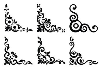 Six elegant black floral corner ornaments