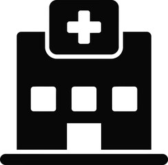 Fototapeta premium Simple black and white icon of a hospital building with a cross symbol representing medical care and health services