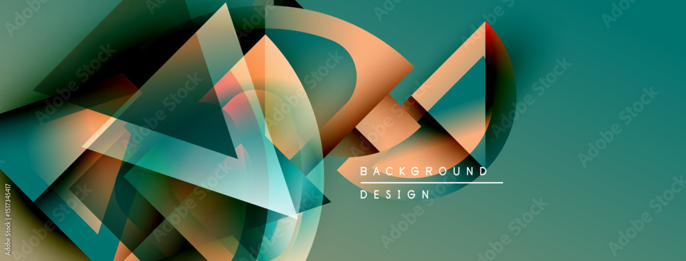 Poster Abstract geometric shapes overlap, creating dynamic teal, orange gradients. Modern design elements suggest innovation, technology focus.