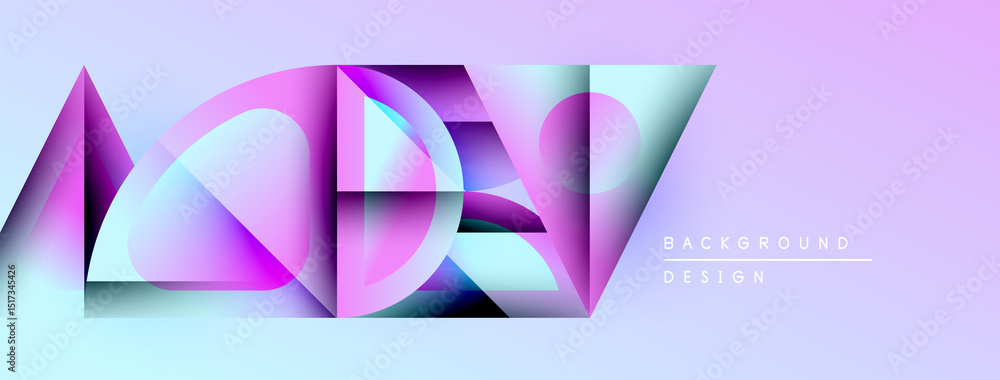 Aufkleber Abstract geometric shapes overlap, creating vibrant color gradients. Background features soft lavender, teal hues. Modern design elements present.
