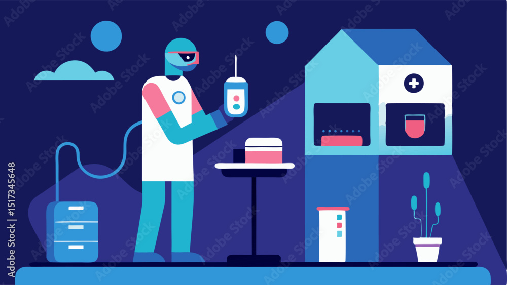 Poster future of home health a futuristic scene with someone using an advanced health testing kit in a mode