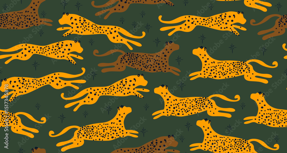 Poster leopard seamless pattern in boho hand drawn style. cheetah bohemian abstract pattern. trendy contemp
