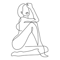Abstract Female Silhouette Continuous One Line Drawing. Woman Line Art Vector Illustration. Female Fashion Portrait Beauty Linear Drawing for Print, Wall Art, Home Decoration, Social Media.