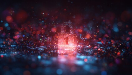 Digital lock, vibrant bokeh, security