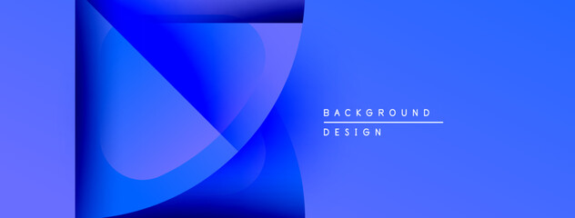 Abstract blue gradients create dynamic visual flow. Modern design elements suggest technology, innovation, depth. Simple text complements composition.
